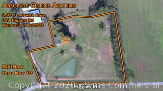 ABSOLUTE ONLINE AUCTION: <br/>3.97 +/- AC with Barn and Equipment Shed in Wartrace, TN<br/> Perfect for Small Horse Farm and Homestead